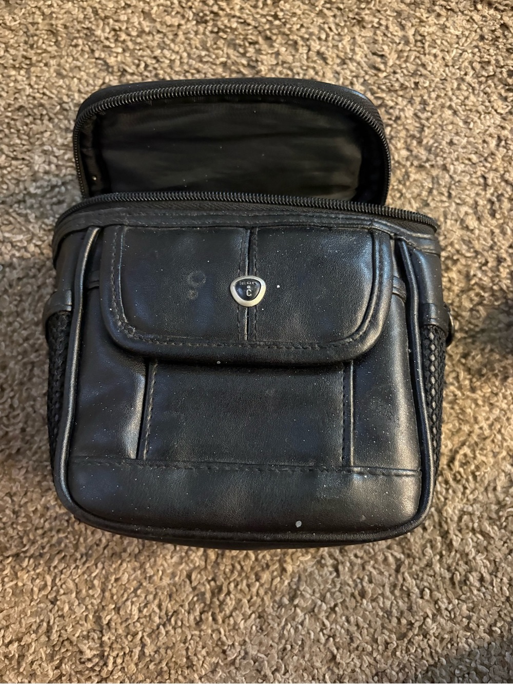 Icon Black Faux Leather Small Camera Bag Case